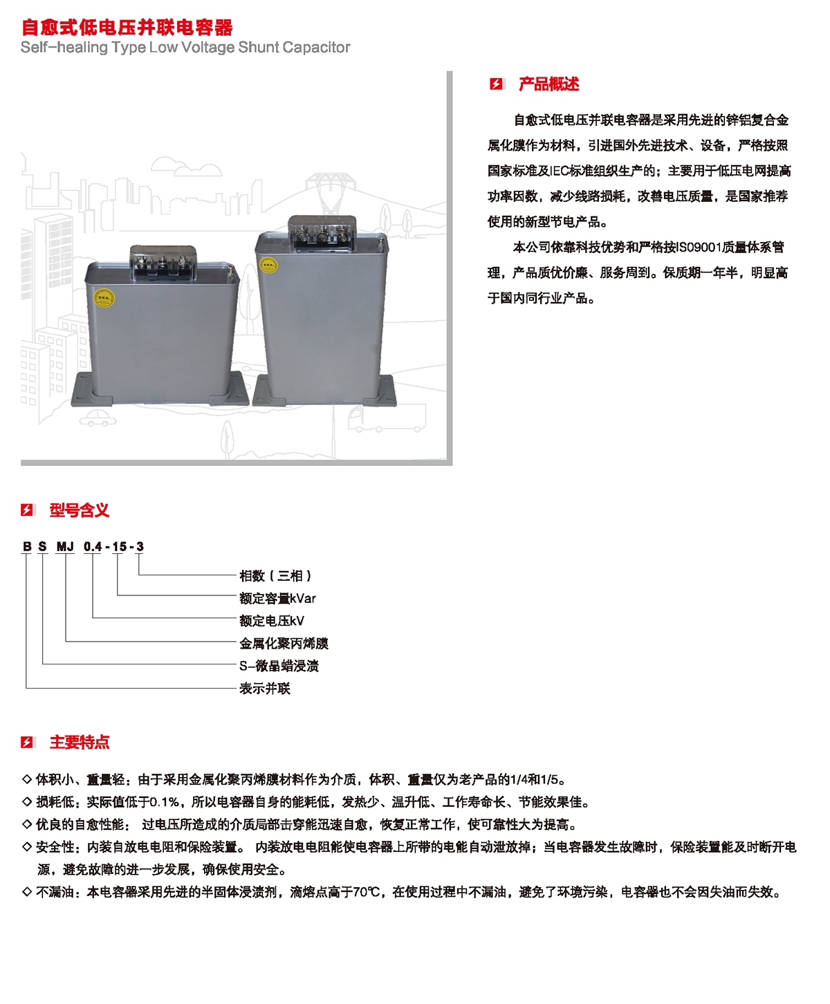 自愈式低電壓并聯電容器產品概述、型號含義、主要特點